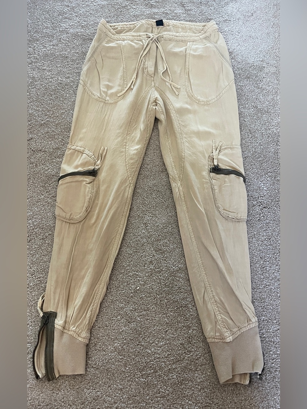 Light Beige Cargo Low-Crotch Ankle Length Pants